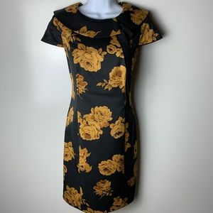 Mac & Jac mustard floral formal 50’s vintage style dress
